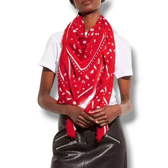 Coach F58837 Monogram Icons Western Dinosaur Oversized Square Bandana Scarf - Picture 1 of 5
